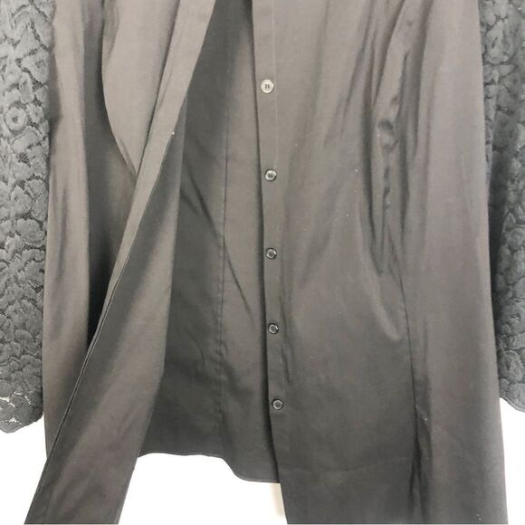 LAFAYETTE 148 | Lace Sleeve Button Front Black Top Women’s Size 18 - Picture 5 of 8